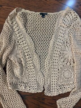 a.n.a Beige Crochet Open-Front Cardigan